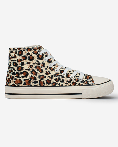 Royalfashion Beige Women's High Sneakers with Fashionable Pattern Jungle Jive