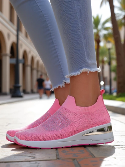 Royalfashion Slip-on women's wedge sneakers with rhinestones Qelavise