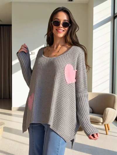 Royalfashion Women's Acrylic Sweater with Hearts Oversize
