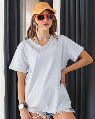 Royalfashion Sieviešu kokvilnas ikdienas T-krekls ar V veida kakla izgriezumu