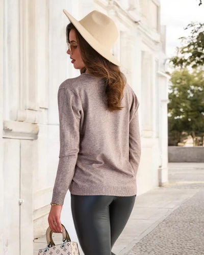 Royalfashion Brown and gray women's sweater with heart neckline