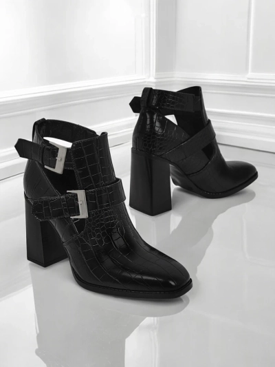 Embossed women's ankle boots on a block heel Burnt Halo
