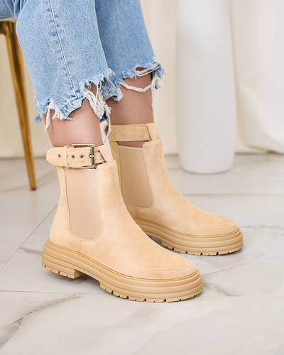 Royalfashion Бежевые женские сапоги с декоративным ремешком Loffdo