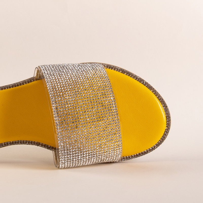 Yellow women's slippers with cubic zirconia Verina - Footwear