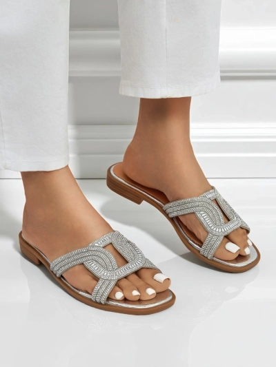 Серебряные сандалии Royalfashion Ariadne - плоский каблук, экологическая кожа