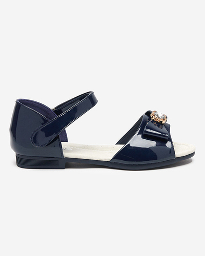 OUTLET Children's navy blue sandals with a Albina bow - Footwear
