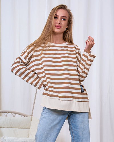 Royalfashion Длинная женская блузка с коричневыми полосками