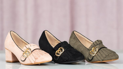 Pink pumps with decorations on low heels Ever - Shoes 1