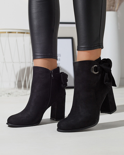Women's eco-suede boots with bow in black Agarol- Footwear