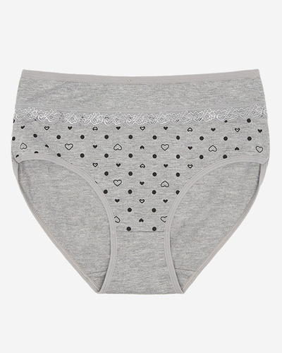 Gray cotton women's knickers with hearts - Underwear