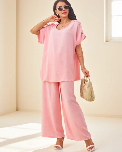 Royalfashion Women's cotton set with short sleeves and wide trousers