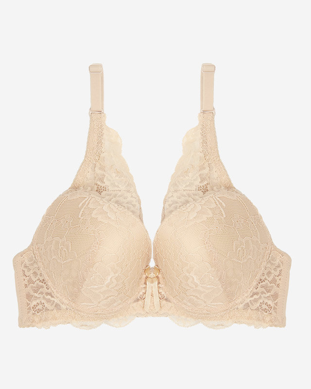 Women's push-up bra with beige lace - Underwear