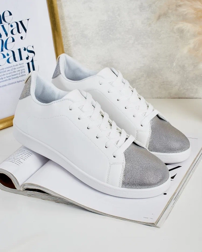 Royalfashion Calista women's stylish silver and white eco-leather sneakers