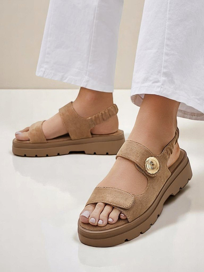 Sandale de damă Royalfashion Callisto maro piele ecologică platformă