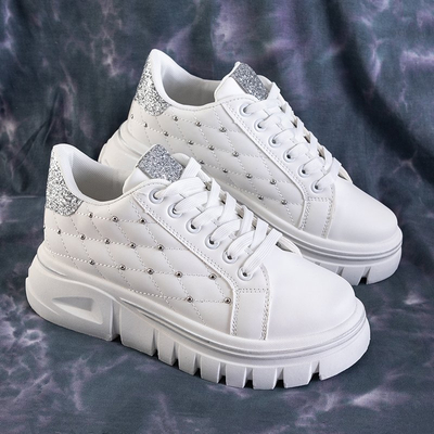 White women's sneakers with a silver glitter insert Yemen - Footwear