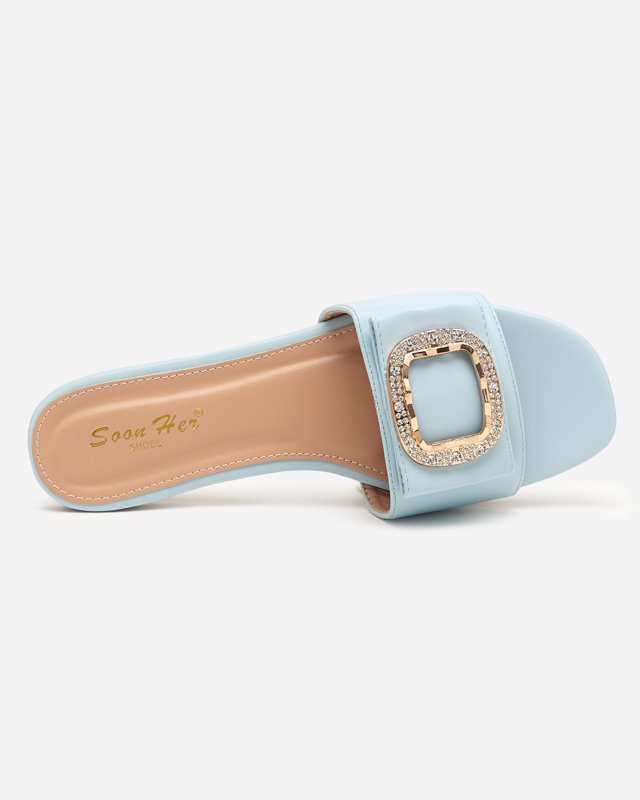 Blue women's slippers with an ornament with cubic zirconia Iteria - Footwear