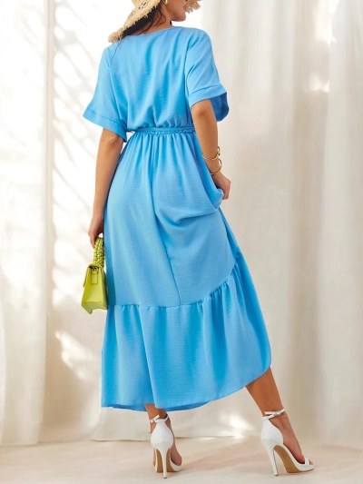 Royalfashion Sieviešu midi kleita ar īsām piedurknēm un dekoratīviem pogām