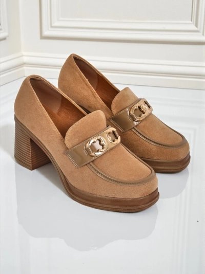 Women's Loafers Perseida - light brown suede block heel elegant