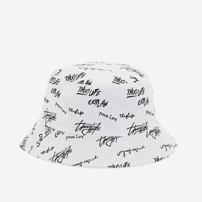 Ladies' white reversible bucket hat with text - Accessories