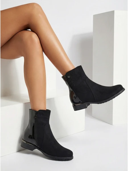 Suede ankle boots made of eco-suede with patent leather inserts Kelmo