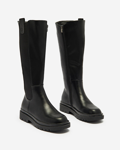 Women's eco-leather knee-high boots in black color Orikas - Footwear