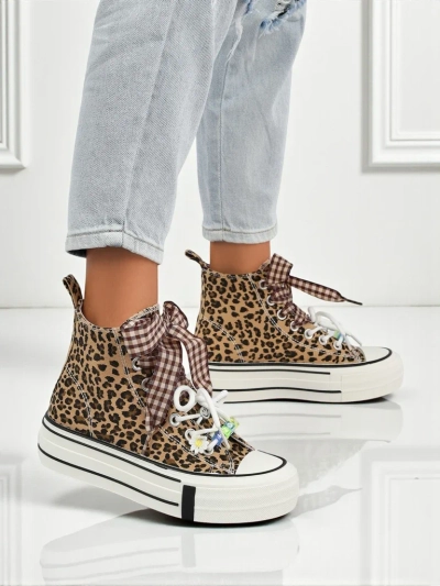 Women's Leonora Leo brown platform sneakers – Italian style, fabric