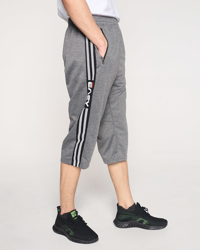 Men's gray 3/4 sweatpants with stripes - Clothing