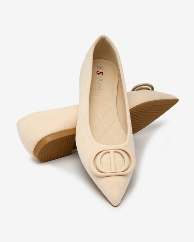 Royalfashion Beige women's pointed-toe ballerinas with embellishment on the nose Tidita