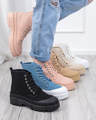 White women's boots with a flat heel Roulle - Footwear