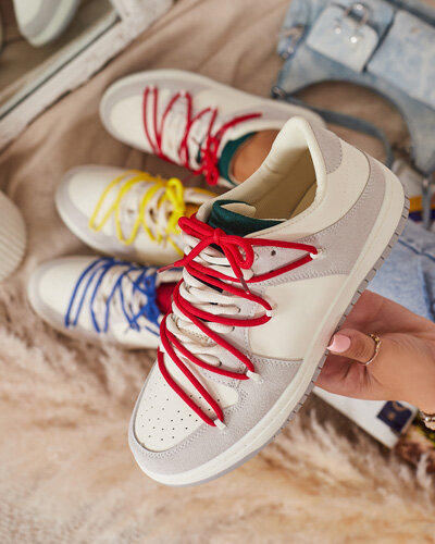 Бело-серые женские спортивные кроссовки с красными шнурками Olierinc - Обувь