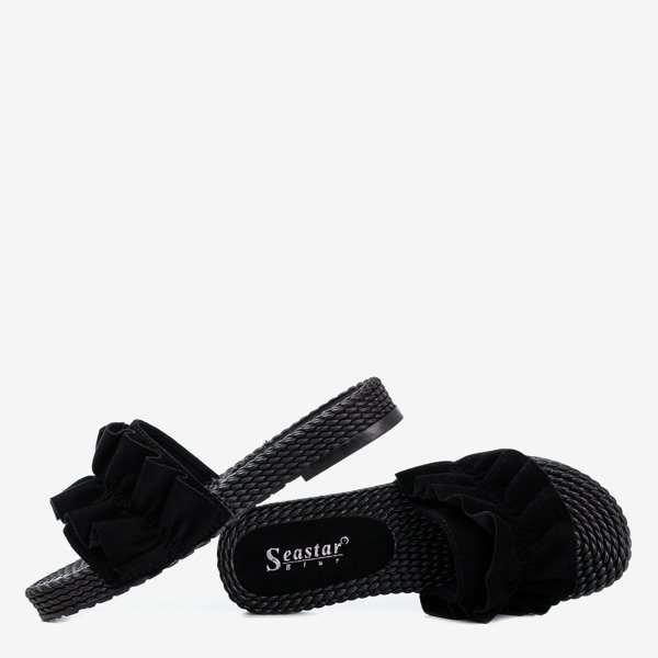 Black women's flip-flops with Rafel's frill - Footwear 1