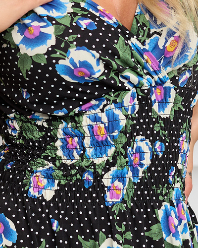 Женское черное платье макси с голубыми цветами - Одежда