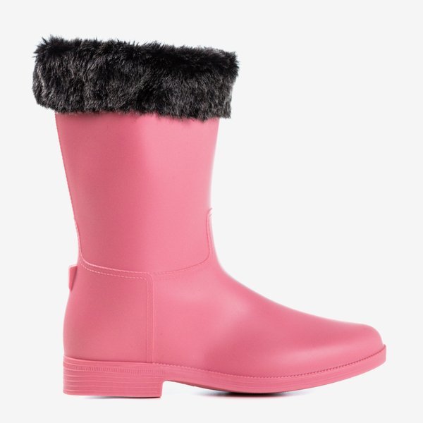 Pink matt rubber boots with fur rubber - Footwear
