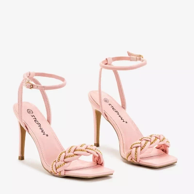 OUTLET Pink women's sandals on a high heel Tenedi - Footwear