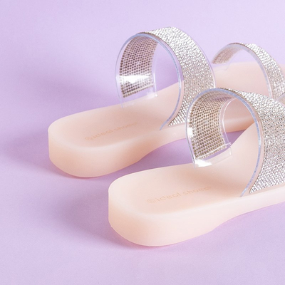 Beige and pink women's rubber slippers with cubic zirconia Niuci - Footwear