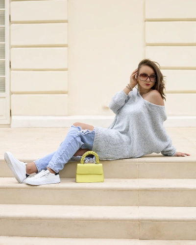 Royalfashion Серый женский длинный oversize-свитер