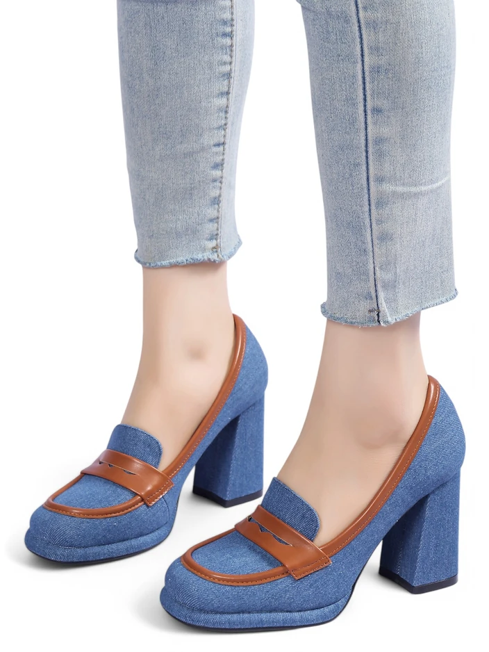 Royalfashion Women's denim moccasins on a block heel Jozenas