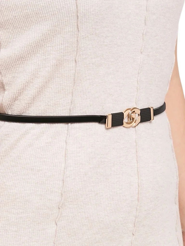 Damski pasek metalowy Callista Nero czarny, minimalistyczny, zaczepiany