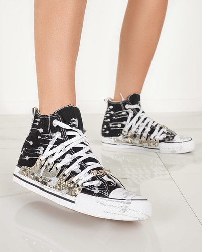 Women's black high-top sneakers with glitter Survivi- Footwear