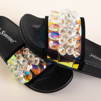 OUTLET Black women's sandals with Halpasi stones - Footwear
