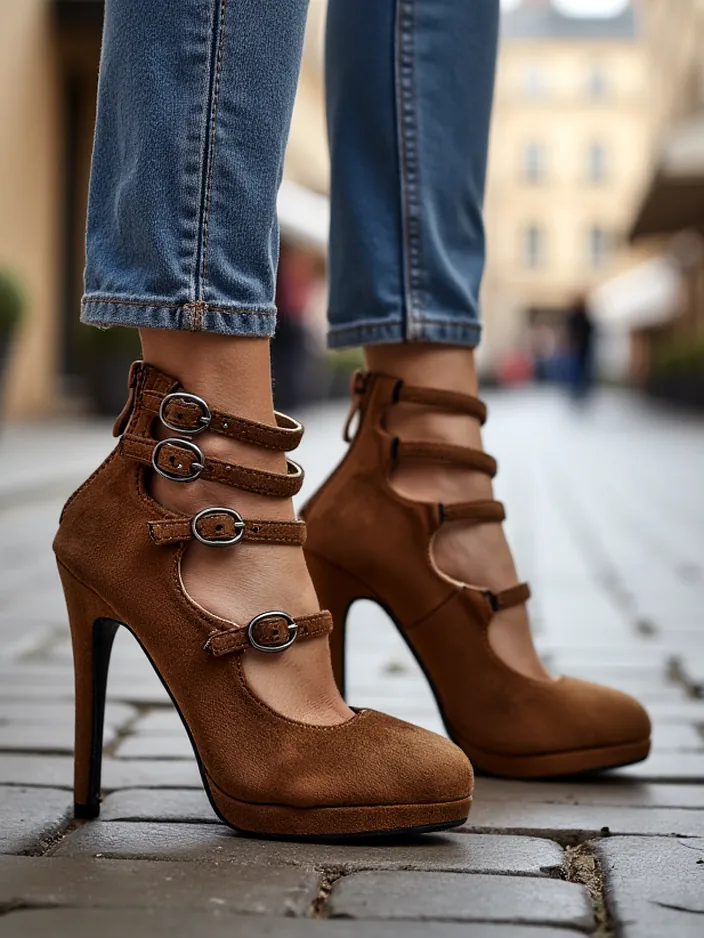 Royalfashion Women's block-heeled pumps with straps Celose