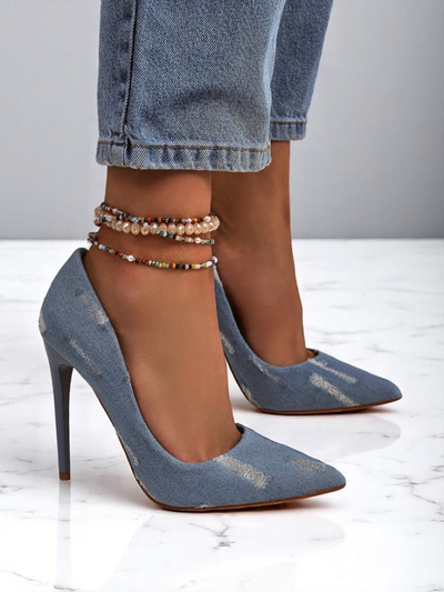 Royal Fashion Women's Denim High Heel Pumps