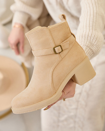 Royalfashion Beige women's boots on a low post Masymar