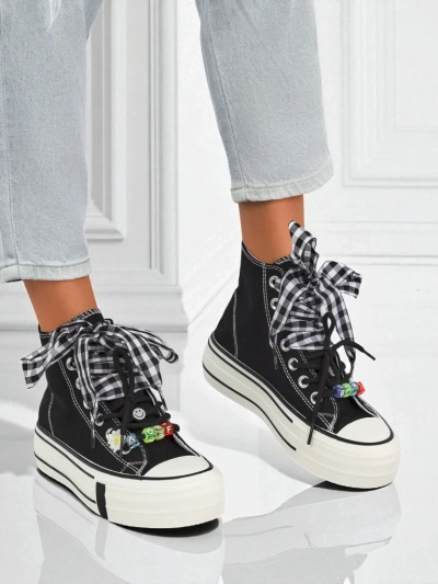 Women's Callisto Black Fabric Platform Sneakers with Retro Accents