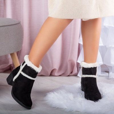 Czarne zimowe botki na wyższym obcasie Fairi - Obuwie