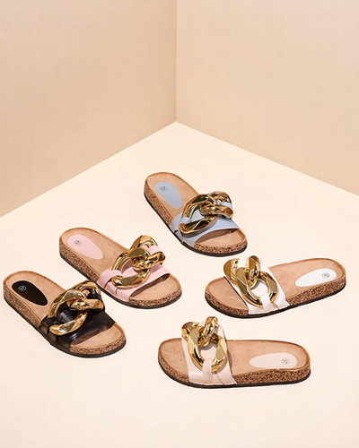 Royalfashion Beige women's flip-flops with embellishment Sofig