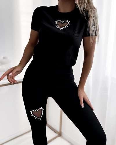 Royalfashion Black women's sports set with hearts