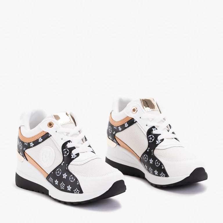 Balti - melni sieviešu sporta apavi uz Anubi ķīļa - Apavi