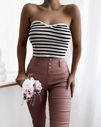 Royalfashion Dark pink women's tube pants with gold buttons