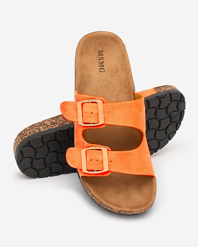 Royalfashion Neon orange women's flip-flops with buckles Foumy